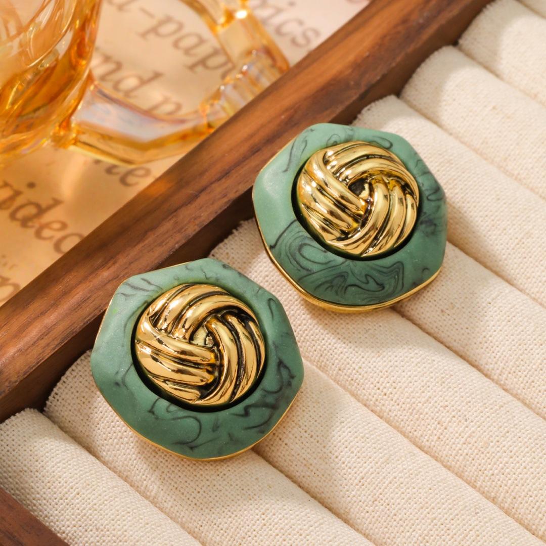 Антикварные Серьги-пусеты С Текстурой Винтажный Бирюзовый Золотой Трехмерная Серебряная Игла