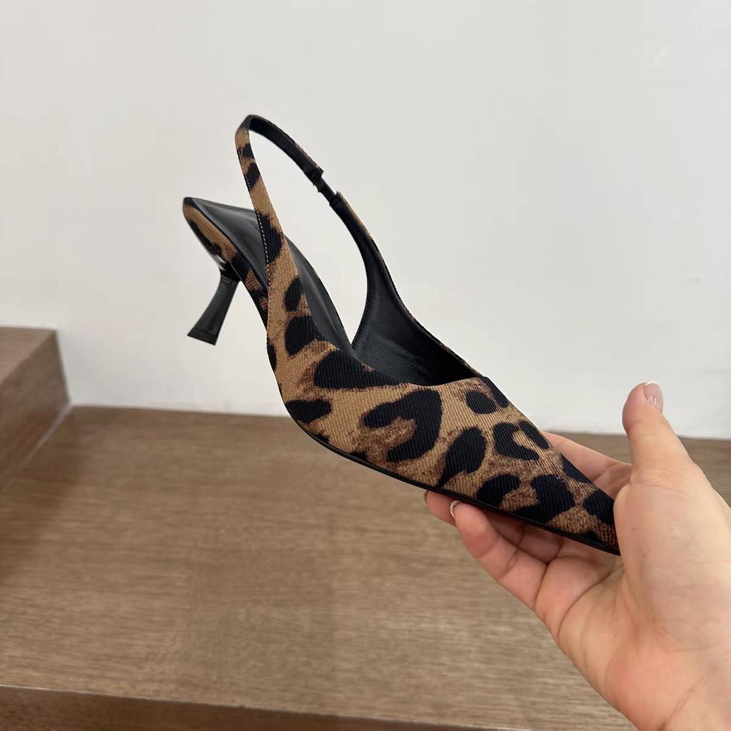 Summer Slip On Leopard Women Sandals Shoes Fashion Pointed Toe High Heel Stripper Party Ladies Sandalias Shoes