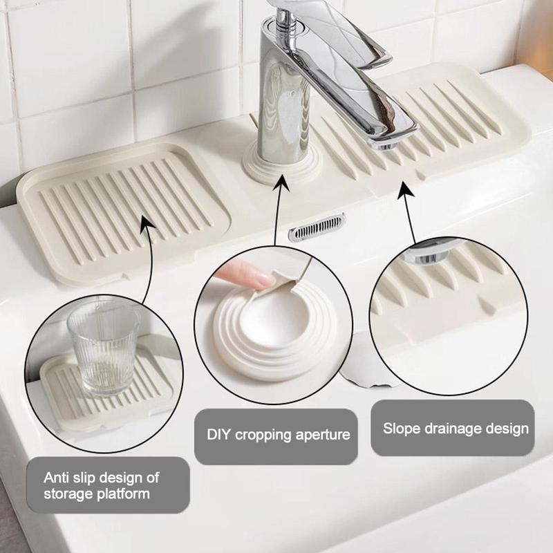 Water Tap Drain Mat Anti-Splash Silicone Kitchen Sink Backsplash Cuttable And Foldable