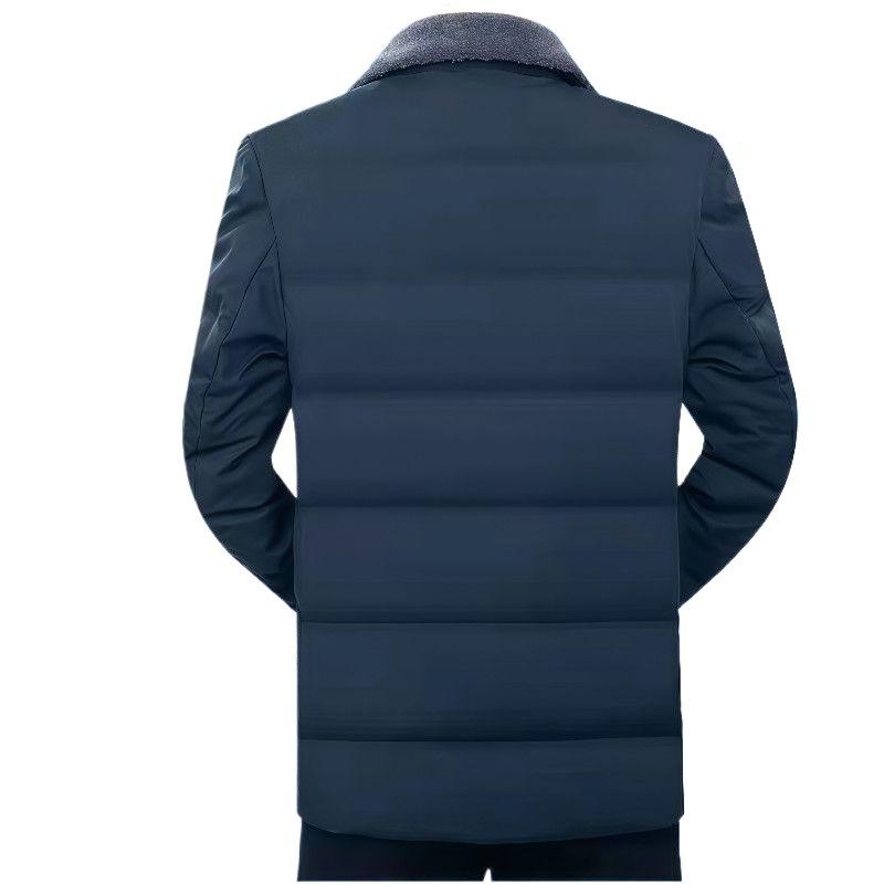 Men's Middle-Aged Warm Down Jacket with Detachable Fur Collar and Fleece Lining
