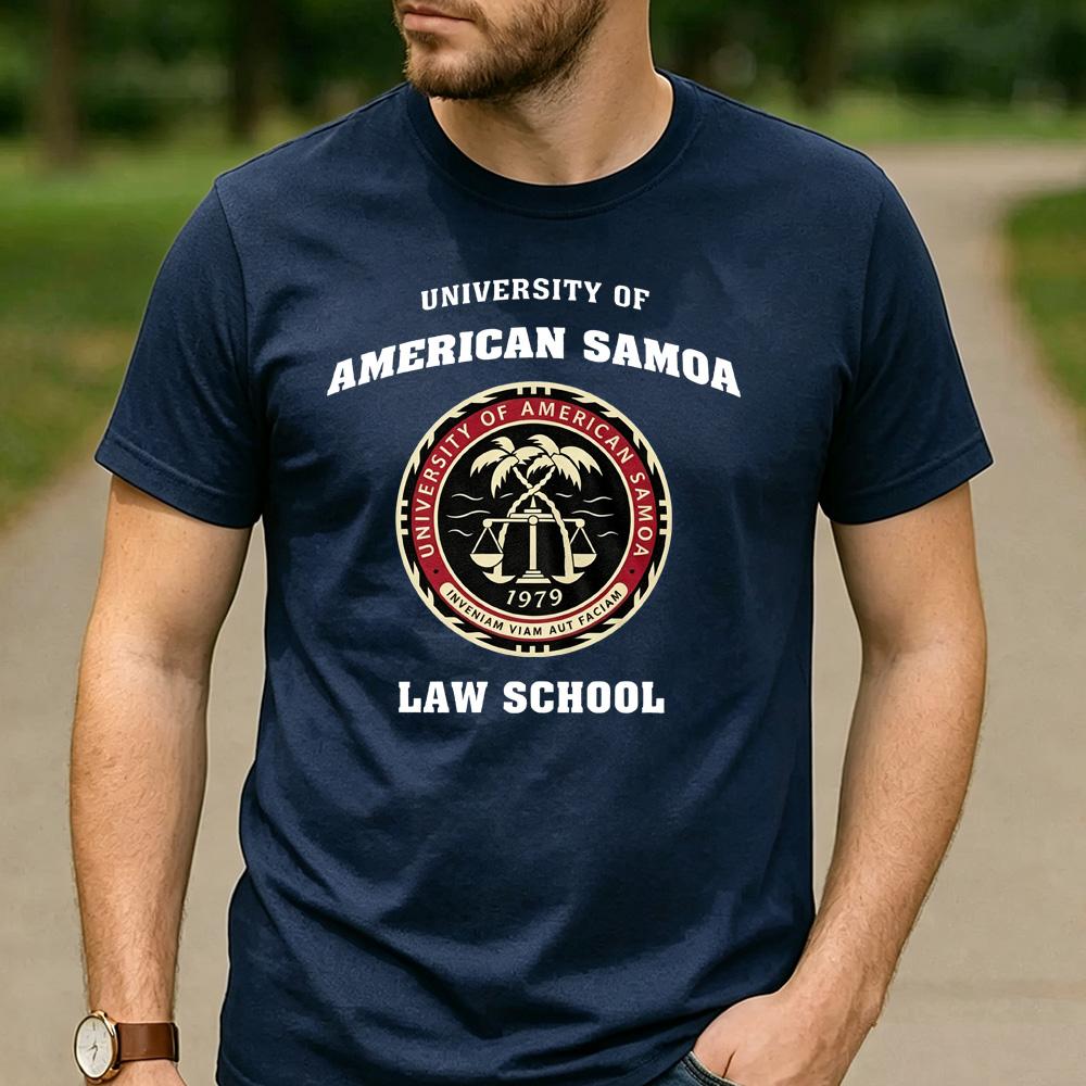 University Of American Samoa Law School 1979 Palm Tree Scale Seal Graphic T Shirt Unisex Cotton Retro Tropical College Tee
