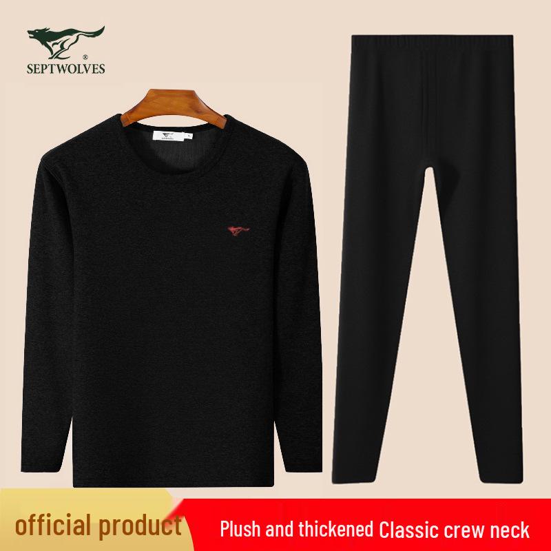 Septwolves Men's Velvet Thick Thermal Underwear Set, Autumn/Winter, Round Neck, Cold-Proof.