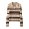 Women's Cashmere Color Block Striped Buttoned Polo Knit Top