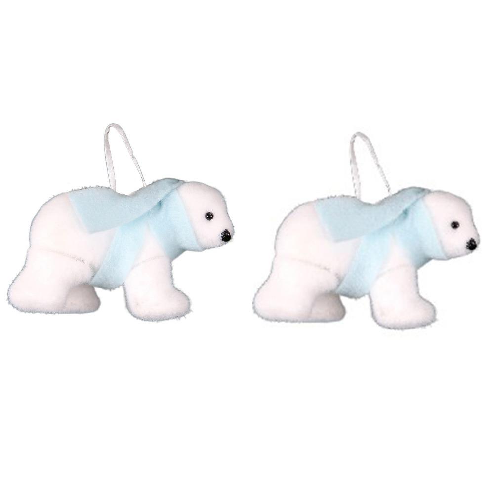 2Pcs 3D White Bear Ornaments Cute Simulated Polar Bear Funny Christmas Bear Pendant  Outdoor