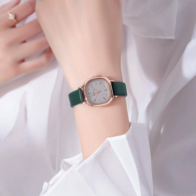 New Arrival Versatile Small Square Dial Minimalist Durable Fashion Elegant White Belt Scale Waterproof Student Watch Female