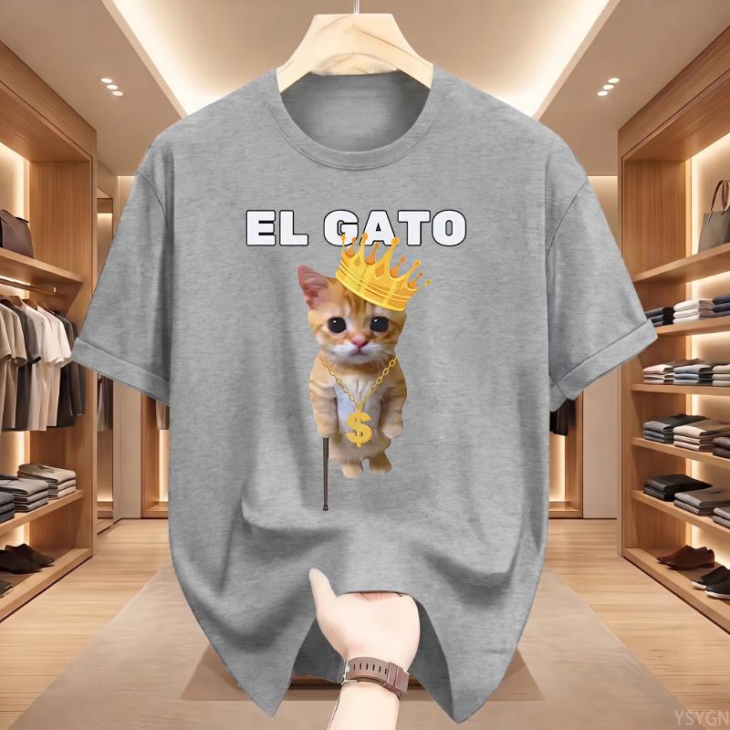 El Gato Is Calling Meme Sad Crying Cat Munchkin Kitty Meme T Shirt Fashion Short Sleeves Oversized T-shirt