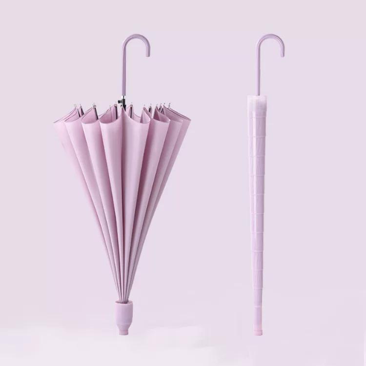 16-Rib Umbrella with Japanese-Style Fresh Design, Leather Handle, Curved Hook, Straight Pole, Large Double-Person Umbrella for Sun and Rain, Gift or