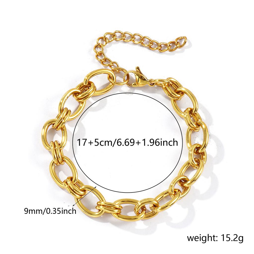 1 Piece Fashion304 Stainless Steel Handmade 18K Gold Plated Oval Link Chain Bracelets For Women Men Gift 17cm(6.7") long