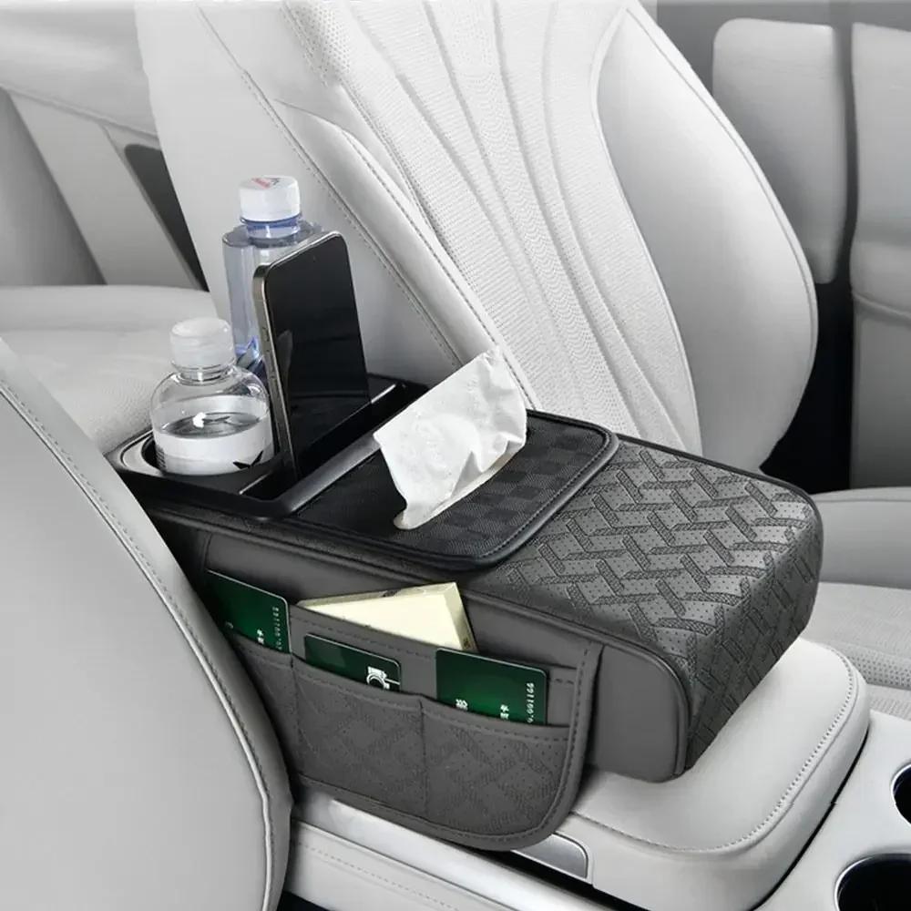 Car Armrest Cushion Extender with Storage Wireless Charging Cup Tissue Holder Multifunctional Interior Accessories Organizer