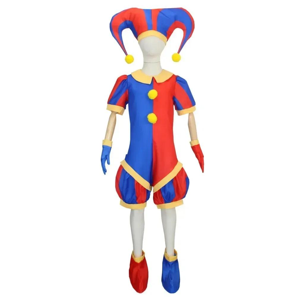 Magický virtuální cirkus Postava Pomni Cosplay Kostým Kompletní sada overalu S kloboukem Kryty na boty Rukavice Pro Halloweenské téma