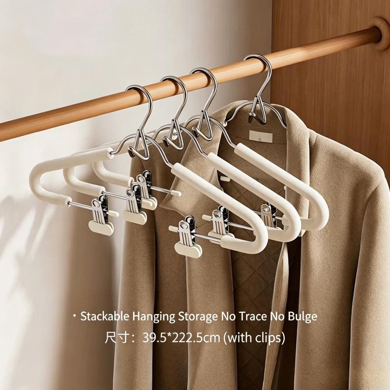Adjustable 2 In 1 Cloth Hangers with Clips Heavy Duty Non-Slip Jeans Skirt Hangers for Home Wardrobe Storage