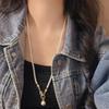 Vintage Faux Crystal Pearl Sweater Chain Removable Pendant Necklace