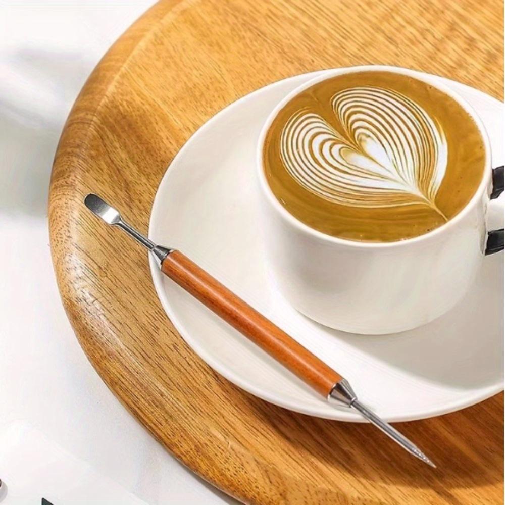 1 st Latte art-penna Kaffespets Snidad och Monterad Artefakt Solid Träkrokspets Mjölkskum Rostfritt Stål Ritning