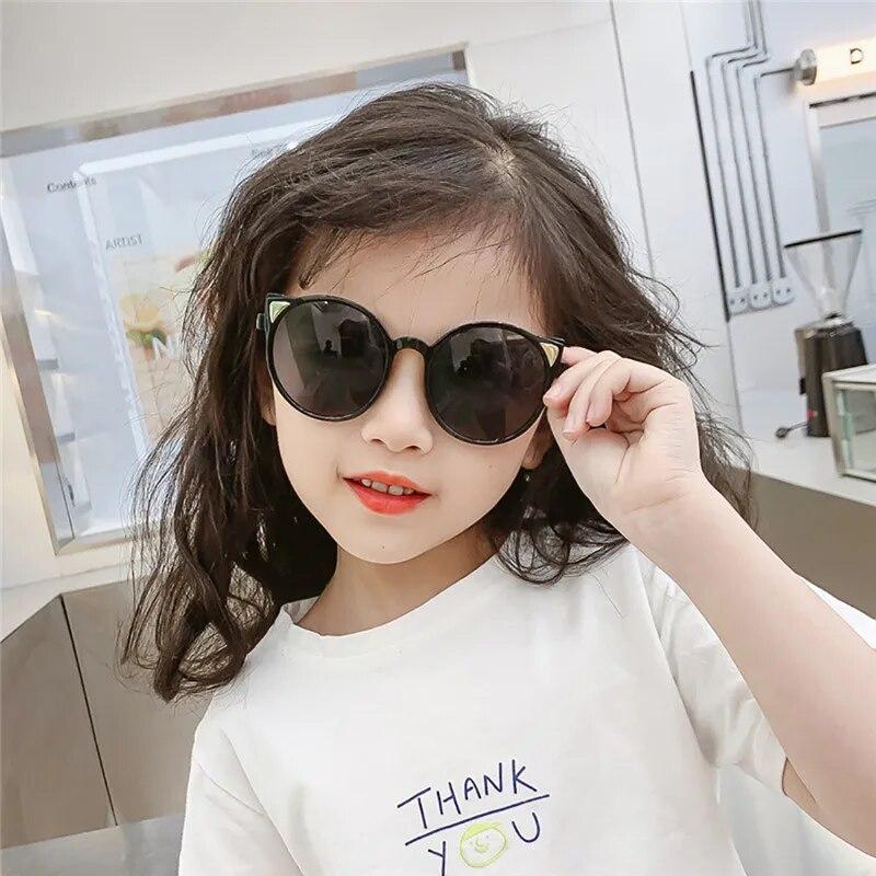 Cute Cat Ear Sunglasses for Girls Boys Vintage Cartoon Animal Sun Protection Outdoor Eye Wear Children Fashion Accessories