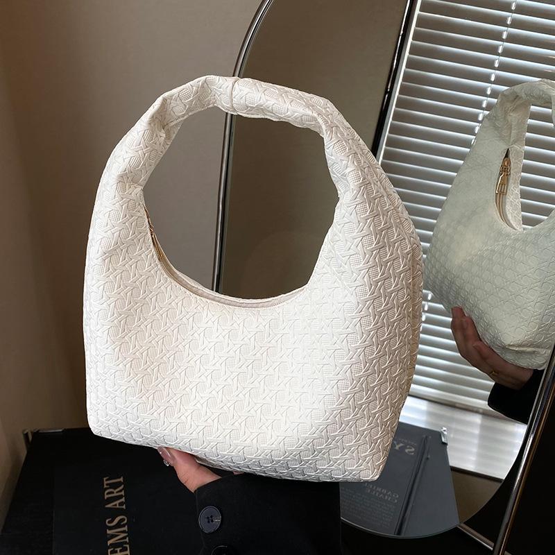 Geantă populară țesută manual, stil nou, cu textură franțuzească, de umăr, de înaltă calitate, tip semilună, pentru femei