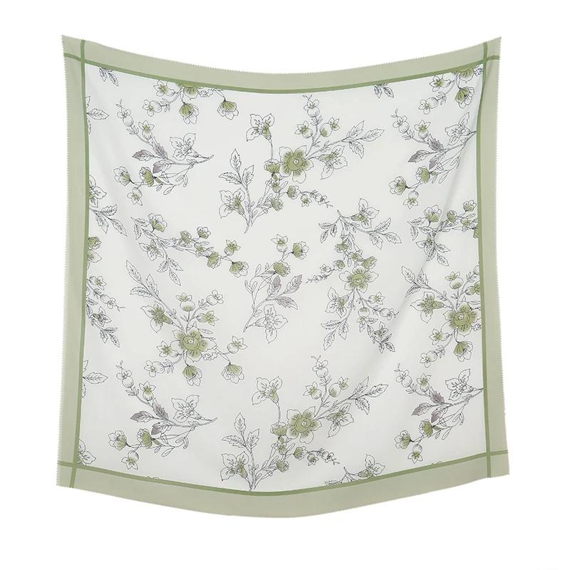 110*110cm Neuer Baumwoll-Leinen-Quadratischer Schal Damen Kopftuch Blumenmuster Halstuch Schals Kopftuch Bandanas Haargummi Stirnbänder