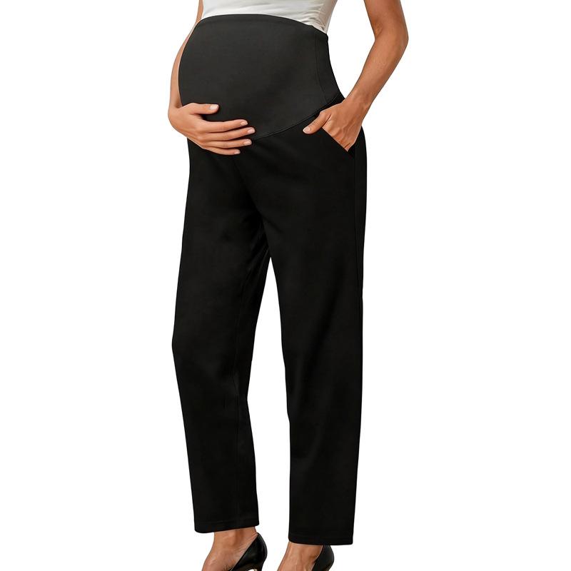 Pantaloni de Maternitate Negri cu Talie Înaltă - Casual, Elastici, Croială Largă, Versatili, Picior Drept