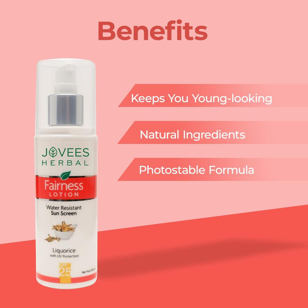 Jovees Herbal Sunscreen Fairness Lotion SPF 25 For Oily Sensitive Skin Lightweight Fast Absorbing 200ml