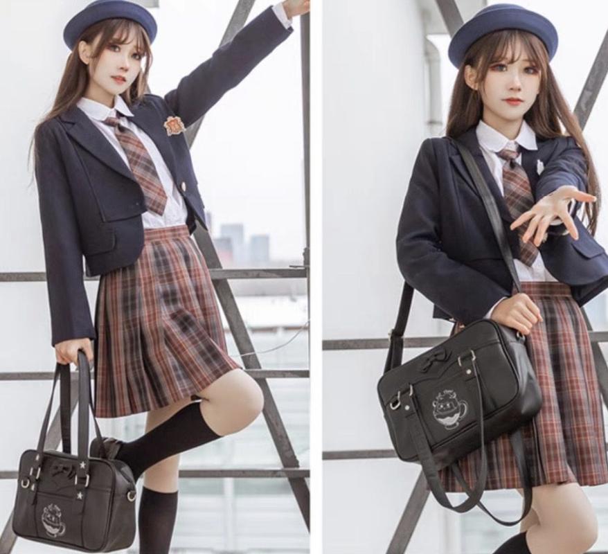 Cute Cartoon JK PU Shoulder Bags Sweet Embroidery Kawaii Uniform Crossbody Bags Teenage Girls Bags for Women