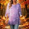 Women's Halloween Printed Casual Loose Fit Round Neck Three-Quarter Sleeve Top