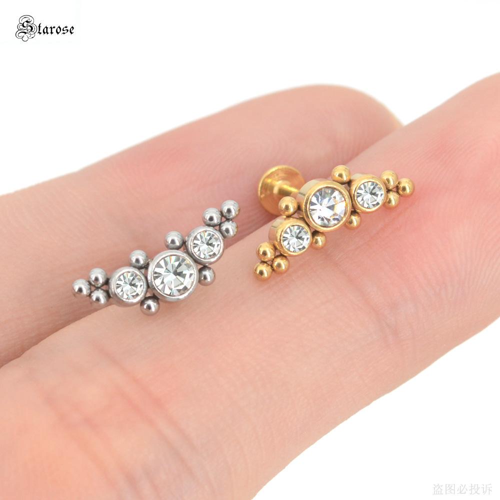 1Pc 1.2x6/8mm G23 Titanium Base Stainless Steel Studs Lip Labret Piercing Nose Helix Piercing Conch Tragus Earrings Flat End