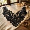 Fashion Neckline Enhancement Floral Lace Collar Insert, Embroidery V-neck Applique, Elegant Sew on Applique Hollow Petal Design, Polyester Decorative