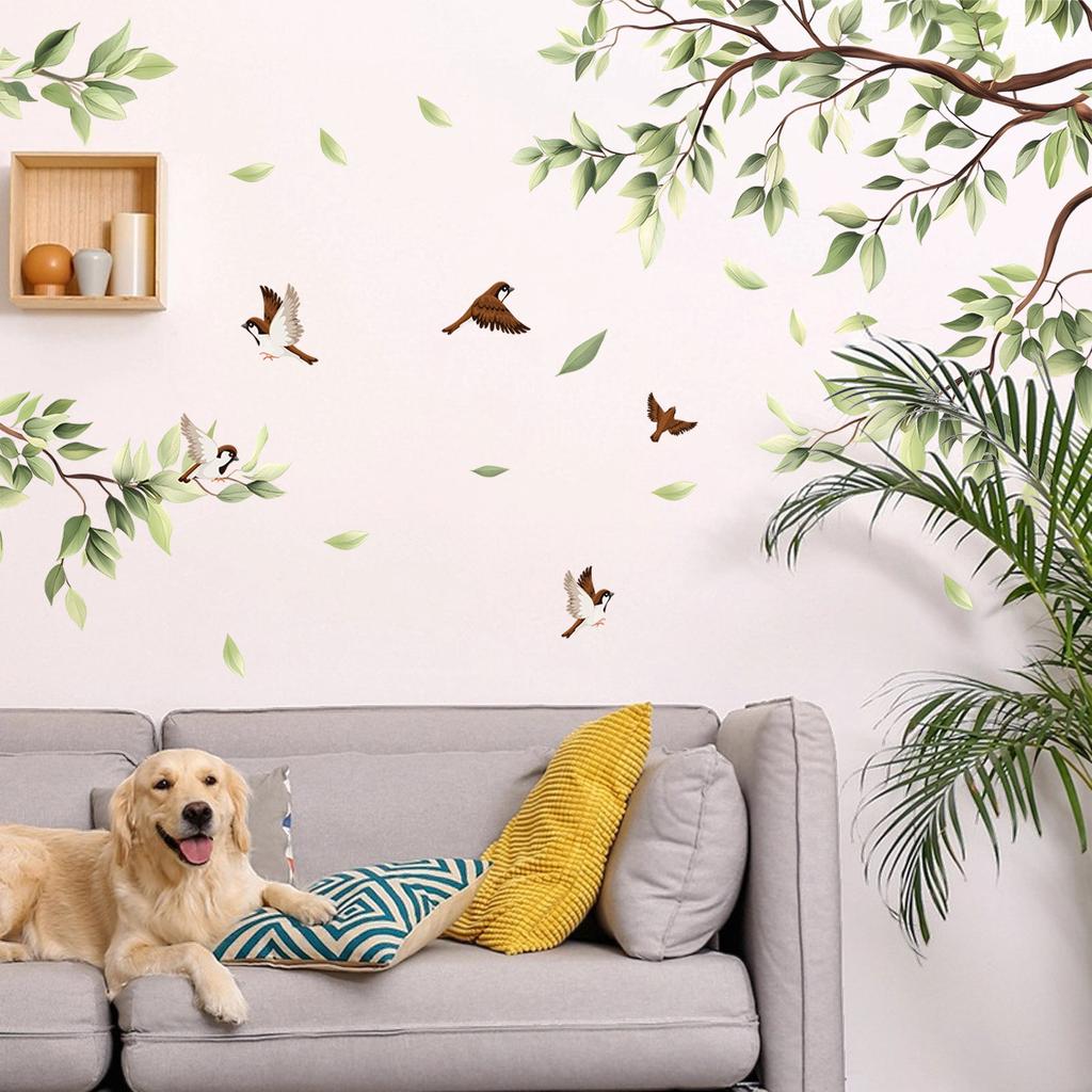 Green Plant Leaves Wall Stickers Living Room Bedroom TV Background Wall Home Decoration Wall Stickers