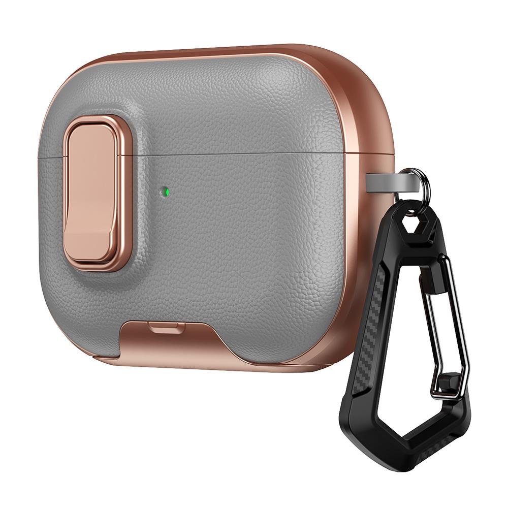 For AirPods Pro 3 Case with Stand Dual Color Texture TPU + PC Earphone Cover with Lock Buckle and Carabiner