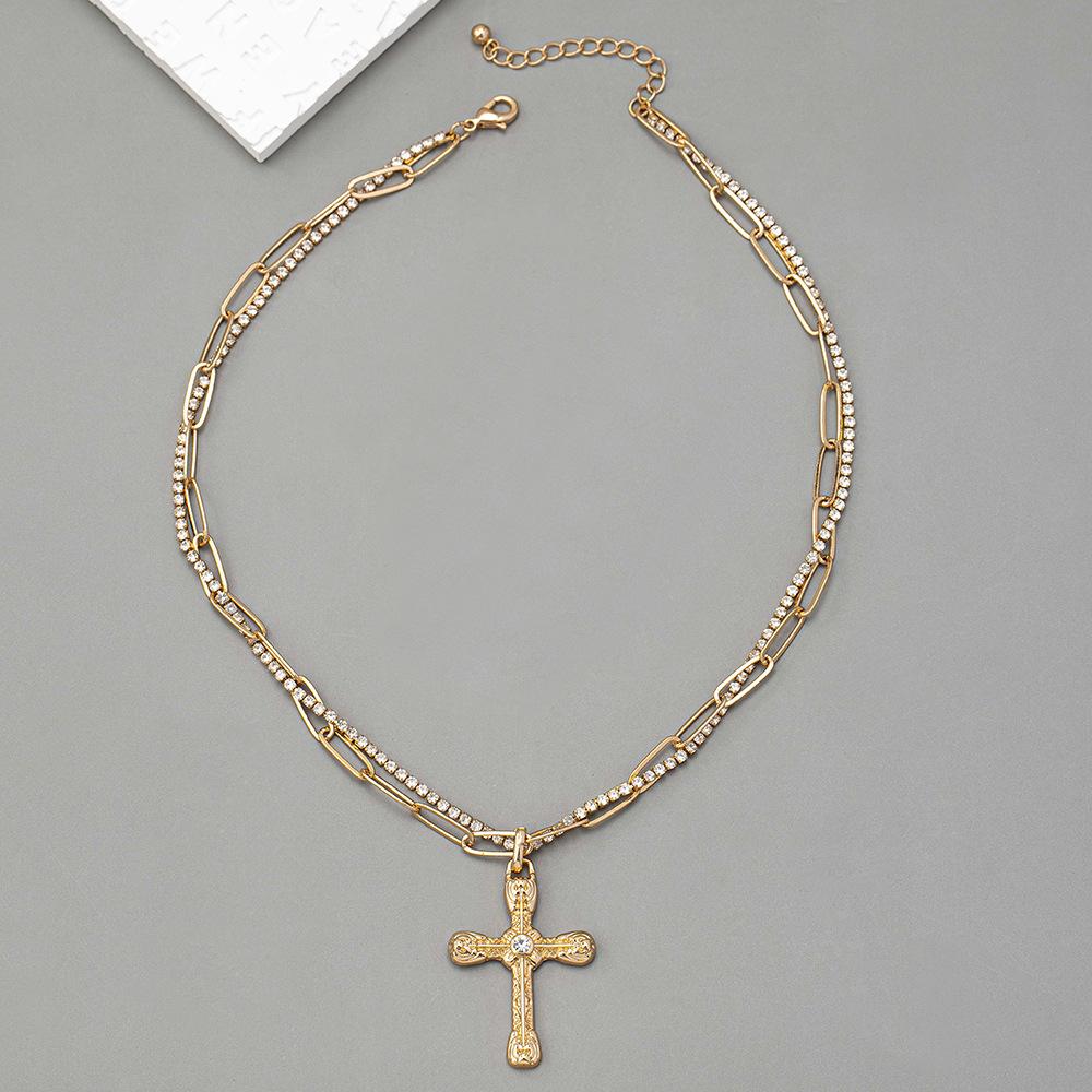 

Маленький нишевый дизайн, высококлассный крест-подвеска, двухслойные драгоценные камни, многослойное колье на ключицу, аксессуары для колье