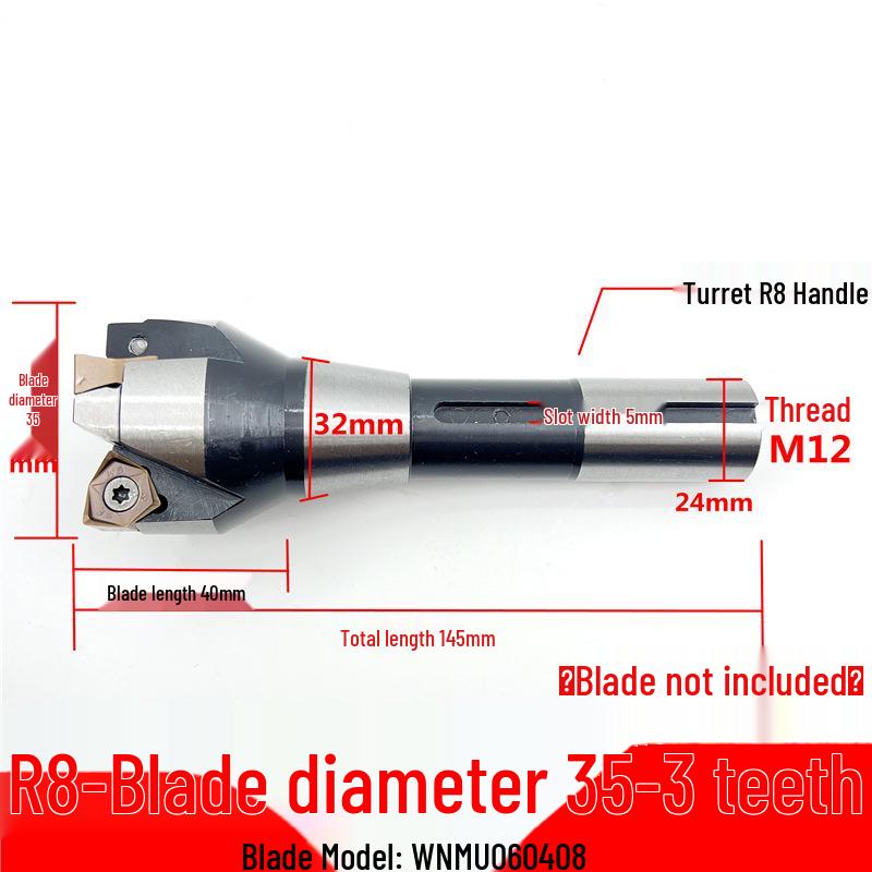 MFWN90 High-Speed Hexagonal Heavy Cutting Milling Cutter with Double-Sided Insert, Morse Taper 4 Turret R8