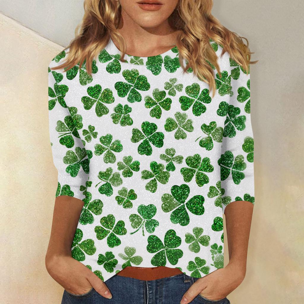 Damenoberteile Dreiviertelarmshirt Rundhalsausschnitt Lockeres Freizeitshirt Druck T-Shirt