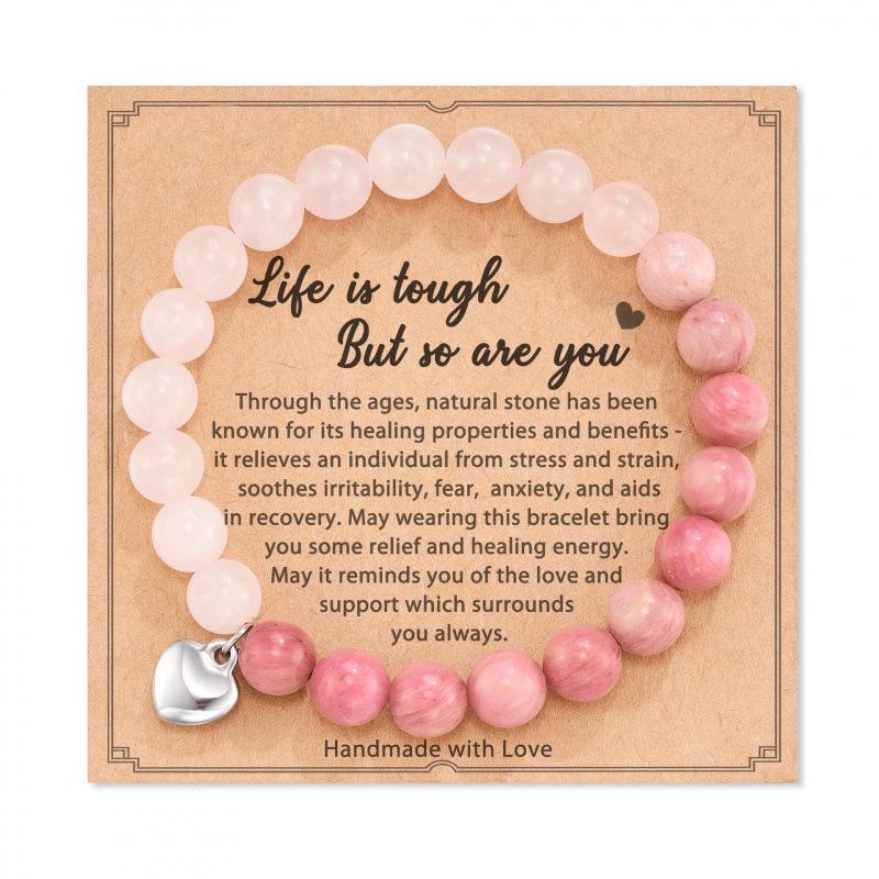 8mm Pink Zebra Stone Bead Bracelet with Gift Card: Perfect Holiday Friendship & Love Gift for Men & Women