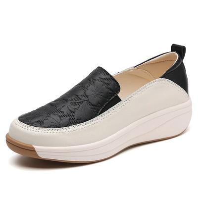 Fashion Spring Shoes for Women Fashion Thick Sole Slip-on Loafers Ladies Leather Hollow Casual Shoes Breathable Light Platform Sneakers