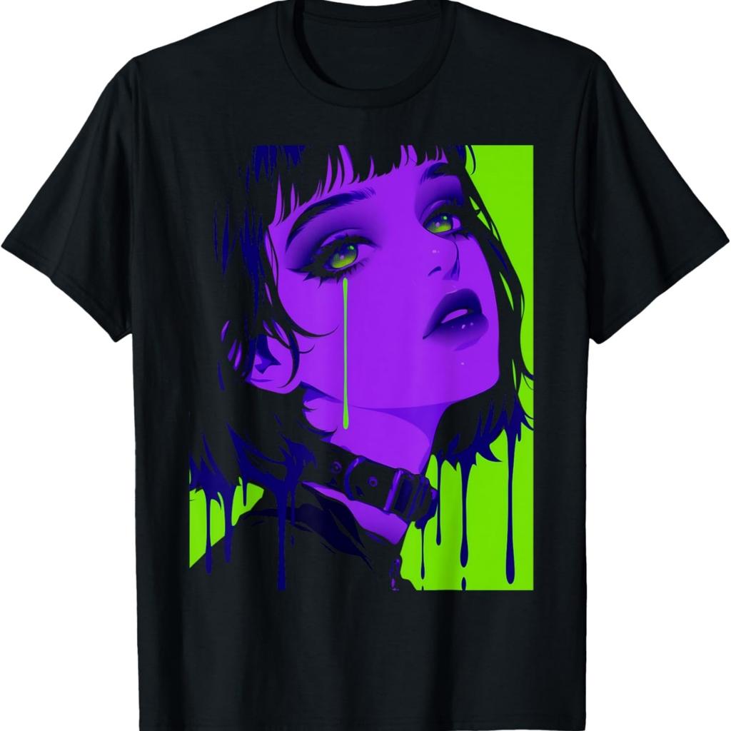 Cybergoth Cybercore Grunge Punk Goth Girl Alt Anime Manga T-Shirt(12)