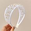 Widened Curved Hair Hoop, Breathable Mesh Base Headband with Imitation Pearls Decor, Anti-Slip Hemming Face Shaping Hair Accessory