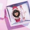 Casual Female Couple Student Electronic Watch Fashion Full Diamond Watch Love Luminous Women Peach Heart Watch