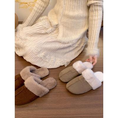 Retro Non-slip Thick-soled Fluffy Slippers for Winter Wear, Piled and Thickened Warm Birkencotton Slippers
