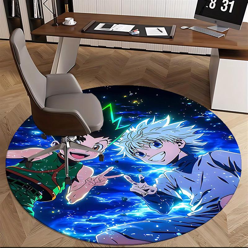 1pc Hunter x Hunter Anime Cartoon Design Round Carpet Office Chair Mat, NonSlip Rug for Home Decor, Living Room, Bedroom