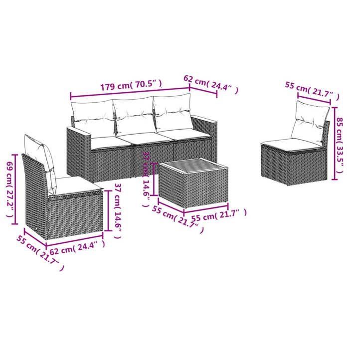 VidaXL Garden Lounge Set with Cushions 6 Pcs, Patio Sofas, Patio Furniture Set, Outdoor Furniture, Black 3258254