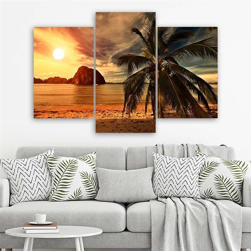 Třídílný obraz na plátně Sunset Sea Palms