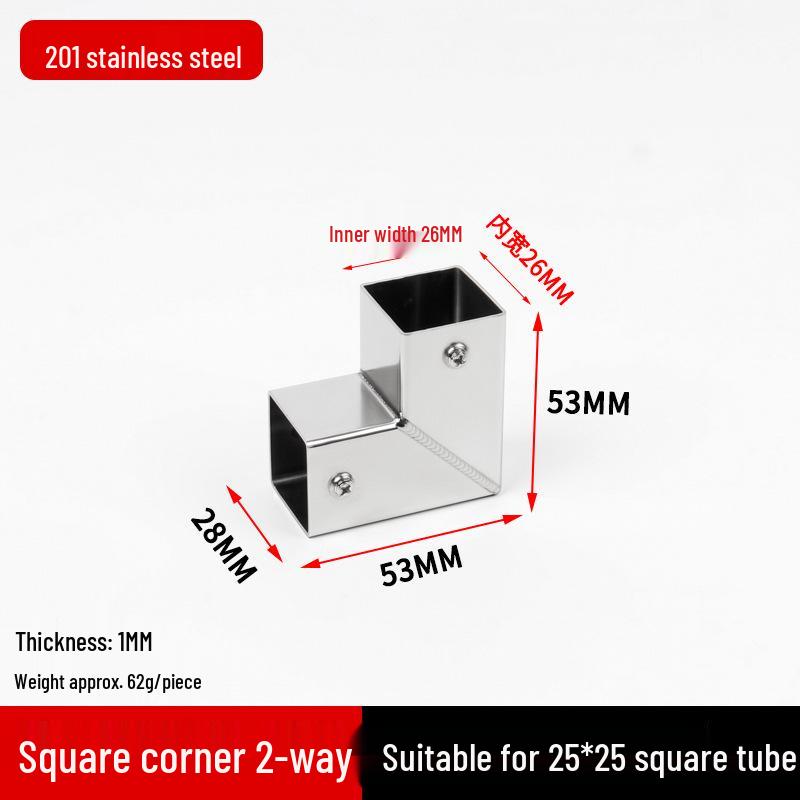Stainless Steel Four-Way Square Tube Connector (20/25/30mm)