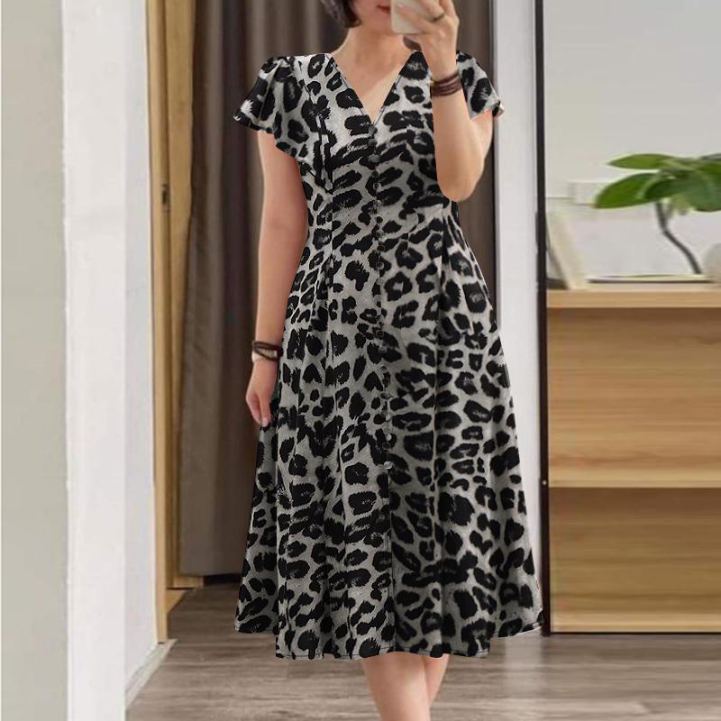 

ZANZEA Женское летнее повседневное платье с коротким рукавом с леопардовым принтом 5XL темно-серого