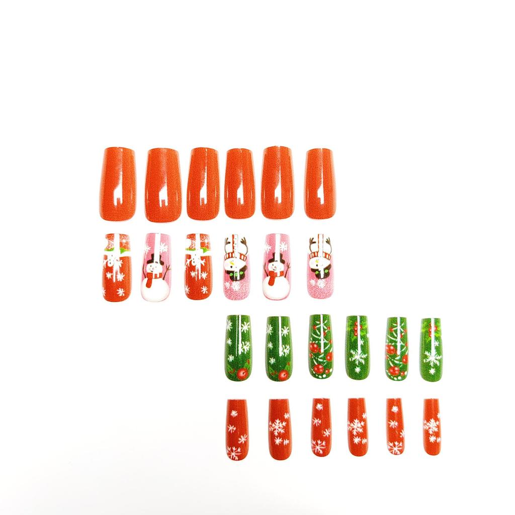 Festive Snowman & Snowflake Tree Nail Art: European & American Style Christmas Fake Nails