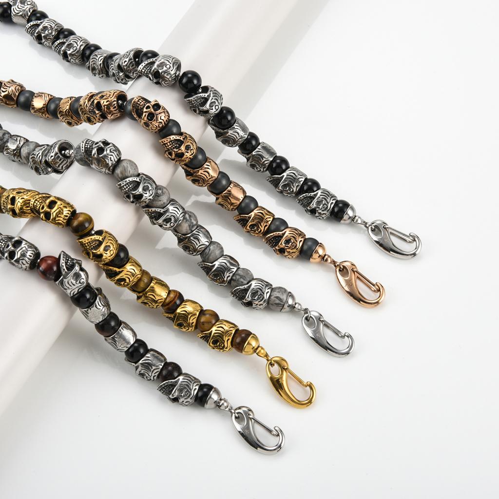 Neu eingeführter Perlenarmband, Neues Armband aus Edelstahl mit Totenkopf, Hochwertiges Armband aus Natursteinperlen