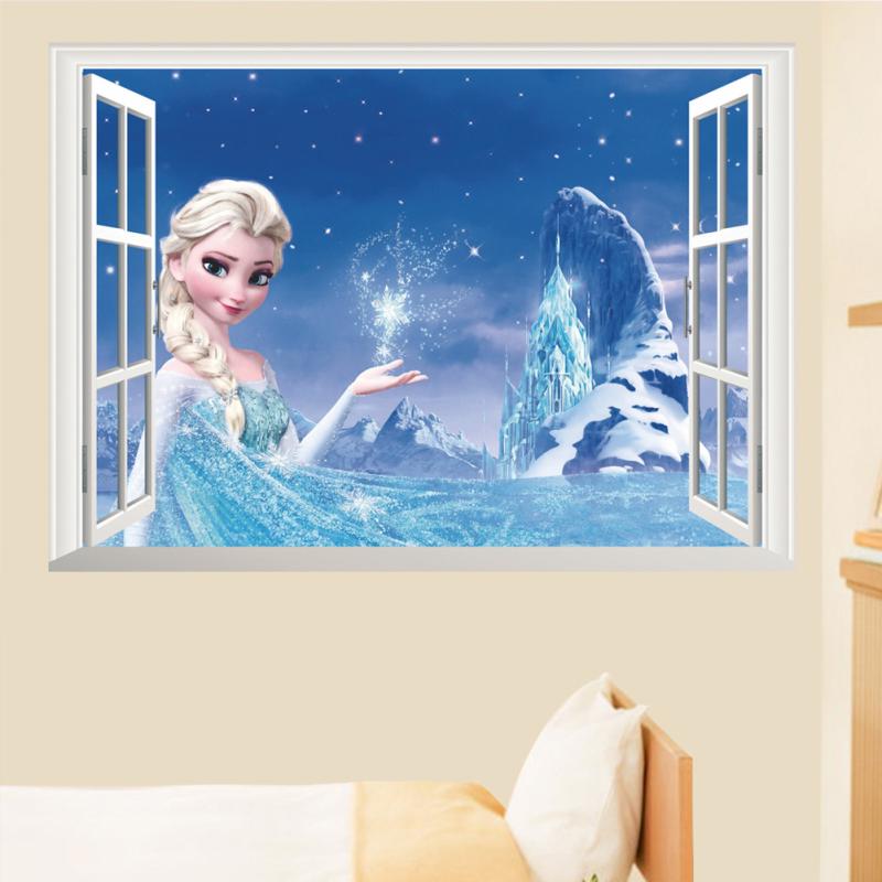 Cartoon 3D Disney Frozen Princess Wall Stickers for Kids Rooms Nursery Home Decor