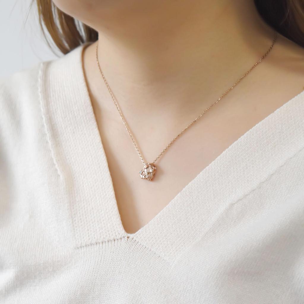 Snoopy PEANUTS Necklace 925 Silver Surgical Stainless Steel Pink Gold Coating Heart [White Clover] PNT-N002PG