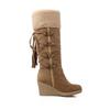 European and American Large-size Women's Shoes, Frosted Back Lace-up, Fringed High Boots, Sleeve Wedge Heel Snow Boots, 40-43 Batches of Women's