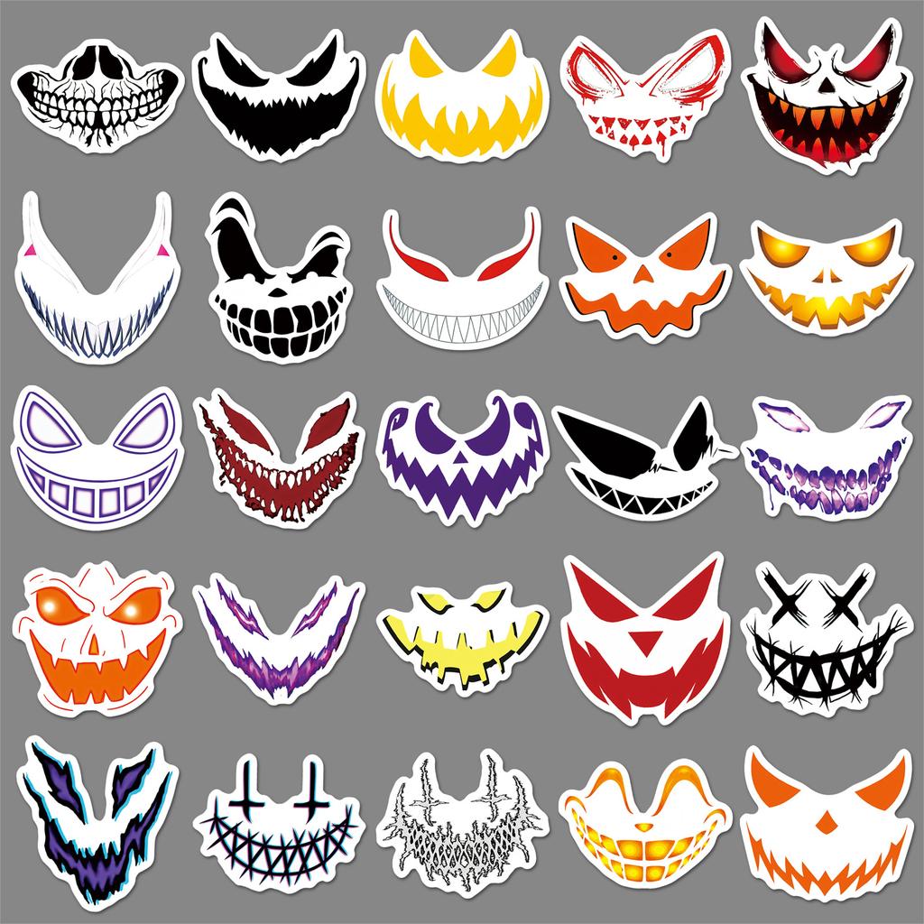 50 Grimace Expressions Graffiti Stickers Personalized Horror Halloween Decoration Mobile Phone Case Tablet Skateboard Stickers