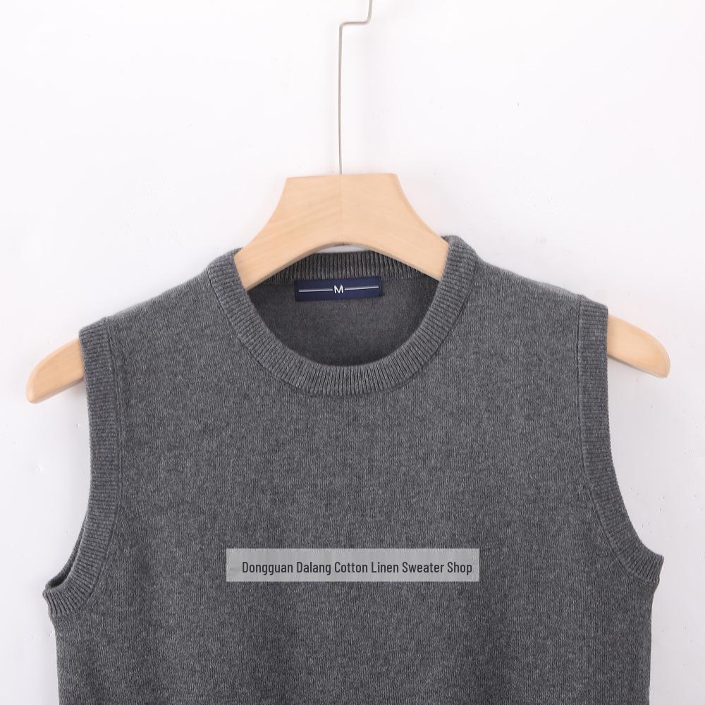 Gilet a Maglia Senza Maniche in Cotone, Girocollo, Lavorazione a Maglia Tinta Unita - Autunno/Inverno