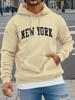 Vintage Curved NEW YORK 1998 Letter Print Men's Light Gray Hoodie, Hip Hop Sports Loose Pocket Street Sweatshirt